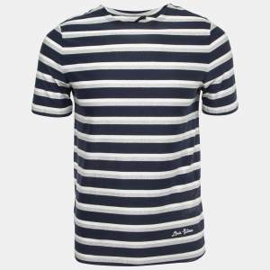 Louis Vuitton Navy Blue Striped Lurex & Cotton Knit T-Shirt S