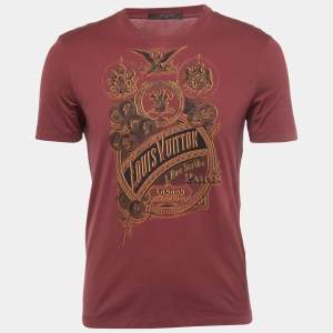 Louis Vuitton Brown Logo Print Cotton Crew Neck Half Sleeve T-Shirt S