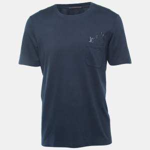 Louis Vuitton Navy Blue Logo Print Cotton Crew Neck Half Sleeve T-Shirt XL