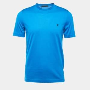 Louis Vuitton Blue Logo Embroidered Cotton Crew Neck Half Sleeve T-Shirt S