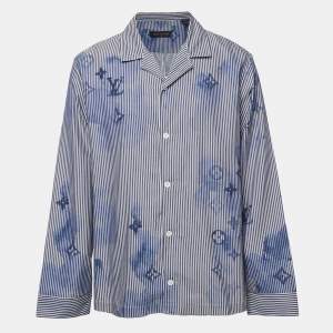 Louis Vuitton Blue Monogram Striped Ink Pattern Cotton Full Sleeve Shirt XXL
