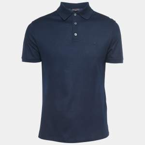 Louis Vuitton Navy Blue Cotton Pique Polo T-Shirt M