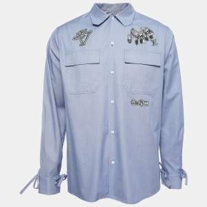 Louis Vuitton Blue Cotton Music Patched Button Front Shirt M