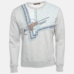 Louis Vuitton Grey Graphic Cotton Blend Crew Neck Sweater S