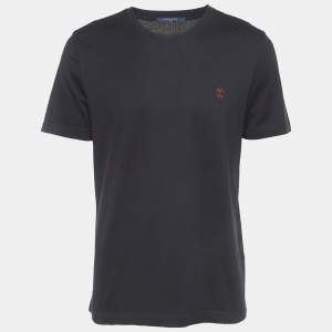 Louis Vuitton Black Logo Embroidered Cotton Half Sleeve T-Shirt L