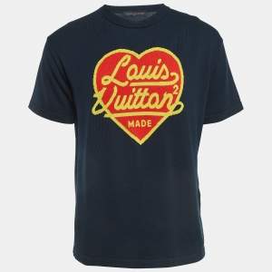 Louis Vuitton Navy Blue Heart Intarsia Cotton Crew Neck T-Shirt M