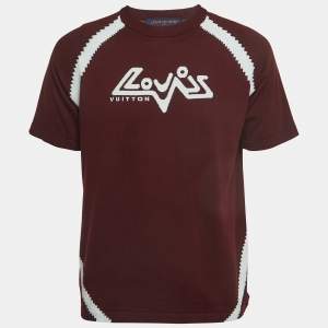 Louis Vuitton Burgundy Intarsia Cotton Knit Crew Neck T-Shirt S
