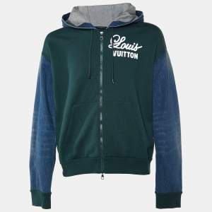 Louis Vuitton Green Jersey & Denim Hybrid Hoodie Jacket L