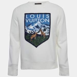 Louis Vuitton White National Park Patterned Knit Crew Neck Sweatshirt S