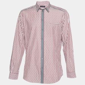 Dolce & Gabbana White/Red Striped Cotton Gold Fit Shirt XXL