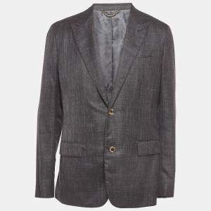 Louis Vuitton Grey Chambray Single Breasted Tailor Made Blazer XL