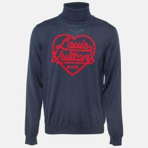 Louis Vuitton Blue Heart Intarsia Wool Sweater XL