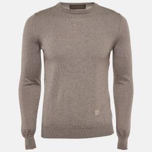 Louis Vuitton Brown Suede Trim Knit Jumper S