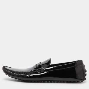 Louis Vuitton Black Patent Leather Penny Loafers Size 44