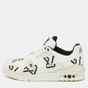 Louis Vuitton White/Black Monogram Faux Leather LV Trainer Sneakers Size 41