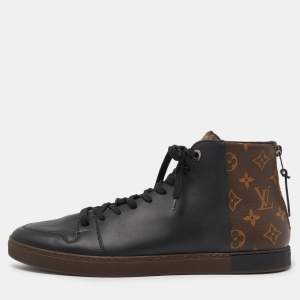 Louis Vuitton Black Leather and Monogram Canvas Line Up Sneakers Size 42.5