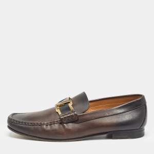 Louis Vuitton Brown Leather Slip On Loafers Size 42