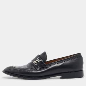 Louis Vuitton Black Leather Logo Slip On Loafers Size 42