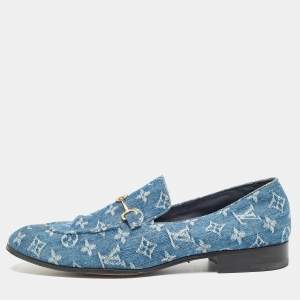 Louis Vuitton Blue Monogram Denim Souliers Club Oxford Loafers Size 43