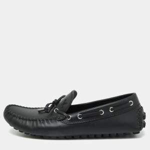 Louis Vuitton Black Leather Bow Slip On Loafers Size 42.5