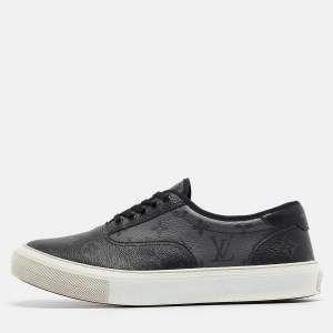 Louis Vuitton Grey/Black Monogram Canvas and Leather Low Top Sneakers Size 42.5