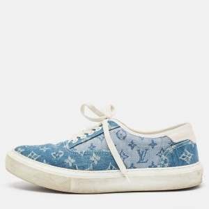 Louis Vuitton Blue Monogram Denim Lace Up Sneakers Size 41.5