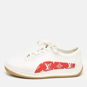 Louis Vuitton White/Monogram Canvas and Leather Low Top Sneakers Size 43