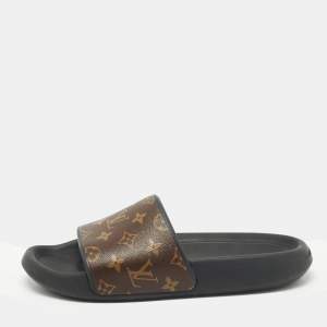 Louis Vuitton Brown Monogram Coated Canvas Waterfront Flat Slides Size 42