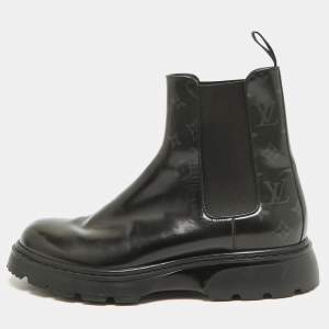 Louis Vuitton Black Monogram Leather Ankle Length Boots Size 43