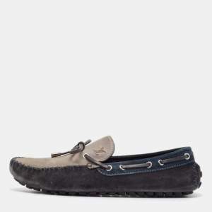 Louis Vuitton Grey/Navy Blue Suede Slip On Loafers Size 42.5