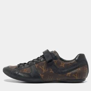Louis Vuitton Black/Brown Monogram Canvas and Leather Lace Up Sneakers Size 42.5