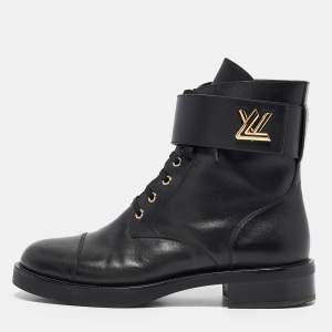Louis Vuitton Black Leather Wonderland Flat Ranger Combat Boots 41