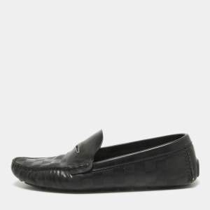 Louis Vuitton Black Damier Embossed Leather Outline Loafers Size 42.5