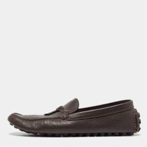 Louis Vuitton Dark Brown Logo Bow Slip on Loafers Size 43.5