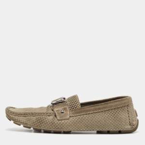 Louis Vuitton Grey Suede Damier Ebene Check Monte Carlo Loafers Size 42
