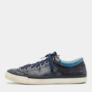 Louis Vuitton Blue/Grey Canvas and Suede Rivoli Low Top Sneakers Size 43