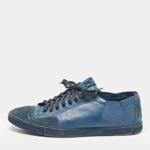 Louis Vuitton Blue Leather and Suede Low Top Sneakers Size 43