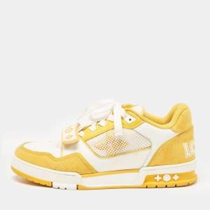 Louis Vuitton Yellow Leather and Monogram Denim LV Trainer Sneakers Size 41