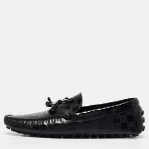 Louis Vuitton Black Damier Embossed Leather Tassel Bow Loafers Size 43.5