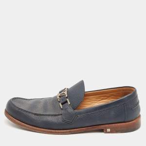Louis Vuitton Navy Blue Leather Hockenheim Loafers Size 44