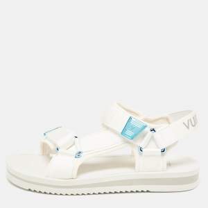 Louis Vuitton White Fabric Panama Flat Sandals Size 42