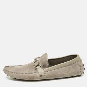 Louis Vuitton Grey Suede Hockenheim Loafers Size 43