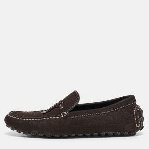 Louis Vuitton Dark Brown Textured Nubuck Leather Bow Loafers Size 41