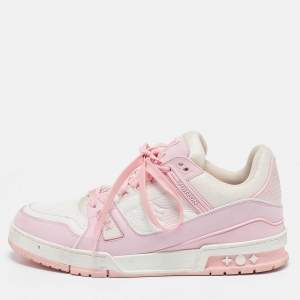 Louis Vuitton White/Pink Monogram Leather LV Trainer Sneakers Size 42 