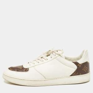 Louis Vuitton White Leather and Monogram Canvas Rivoli Sneakers Size 45