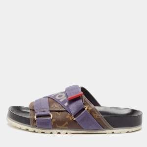 Louis Vuitton Brown Monogram Canvas and Leather Honolulu Slide Sandals Size 43.5