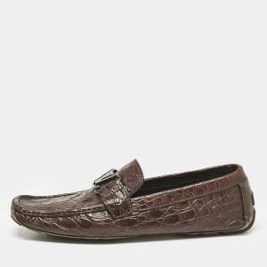 Louis Vuitton Dark Brown Alligator Leather Monte Carlo Loafers Size 43.5