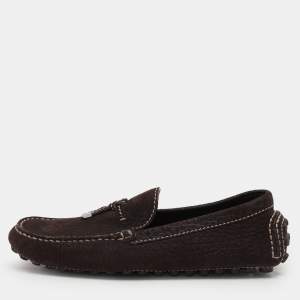 Louis Vuitton Dark Brown Nubuck Leather Loafers Size 40.5