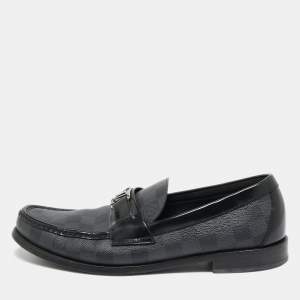 Louis Vuitton Black Leather Damier Embossed Santiago Loafers Size 43