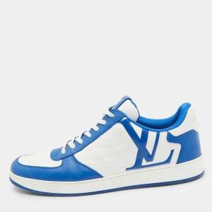 Louis Vuitton White/Blue Leather Rivoli Lace Up Sneakers Size 44